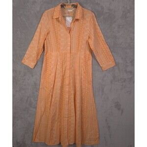 Julia Amory Shirt Dress Button Up  Cotton Orange  Medium Preppy Relax 3/4 Sleeve